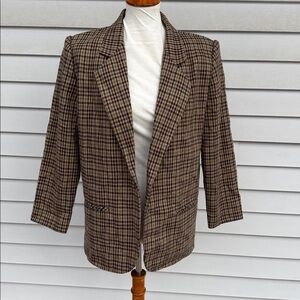 Sag Harbor Blazer Plaid Wool Fall Grandma Mom Earth Tones